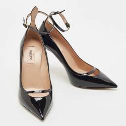 Pre Owned Valentino Black Patent Leather Ankle Cuff Pointed Toe Pumps Size 39