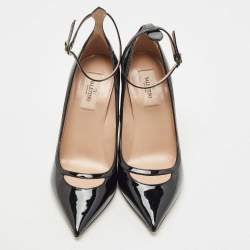Pre Owned Valentino Black Patent Leather Ankle Cuff Pointed Toe Pumps Size 39