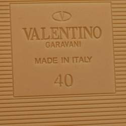 Pre Owned Valentino White Leather Roman Stud Raffia Flat Slides Size 40