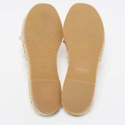 Pre Owned Valentino White Leather Roman Stud Raffia Flat Slides Size 40