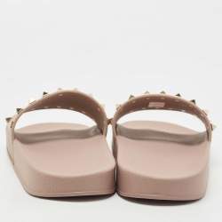 Pre Owned Valentino Green Rubber Rockstud Flat Slides Size 40