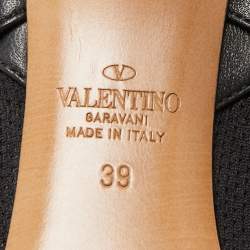 Pre Owned Valentino Black Knit Fabric and Leather Rockstud Over The Knee Booties Size 39