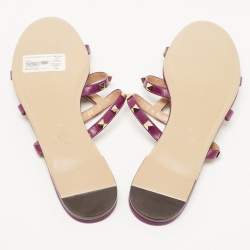 Pre Owned Valentino Purple Leather Rockstud Flat Slides Size 40