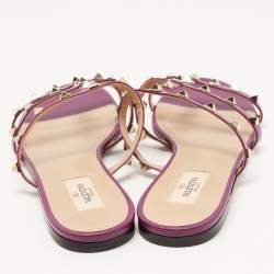 Pre Owned Valentino Purple Leather Rockstud Flat Slides Size 40