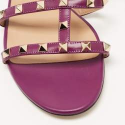 Pre Owned Valentino Purple Leather Rockstud Flat Slides Size 40