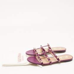 Pre Owned Valentino Purple Leather Rockstud Flat Slides Size 40