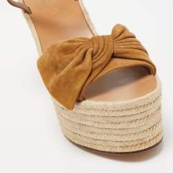 Pre Owned Valentino Brown Suede and Leather Wedge Bow Espadrille Sandals Size 38