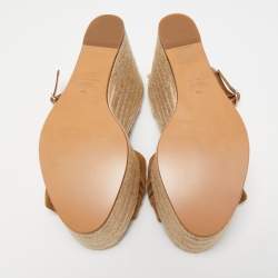 Pre Owned Valentino Brown Suede and Leather Wedge Bow Espadrille Sandals Size 38