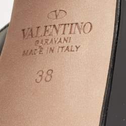 Pre Owned Valentino Black Patent Leather Platform Ankle Strap Sandals Size 38