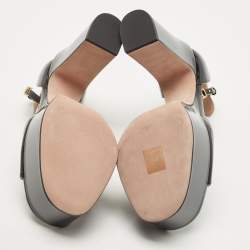 Pre Owned Valentino Black Patent Leather Platform Ankle Strap Sandals Size 38