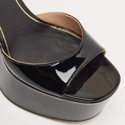Pre Owned Valentino Black Patent Leather Platform Ankle Strap Sandals Size 38