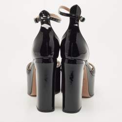 Pre Owned Valentino Black Patent Leather Platform Ankle Strap Sandals Size 38