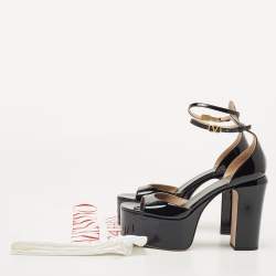Pre Owned Valentino Black Patent Leather Platform Ankle Strap Sandals Size 38