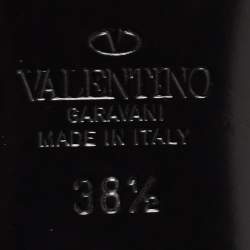 Pre Owned Valentino Black Leather Rockstud Ankle Strap Flat Sandals  Size 38.5