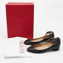 Pre Owned Valentino Black Leather Tango Ankke Cuff  Ballet Flats Size 37