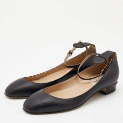 Pre Owned Valentino Black Leather Tango Ankke Cuff  Ballet Flats Size 37
