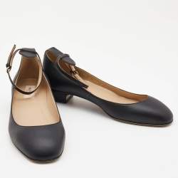 Pre Owned Valentino Black Leather Tango Ankke Cuff  Ballet Flats Size 37
