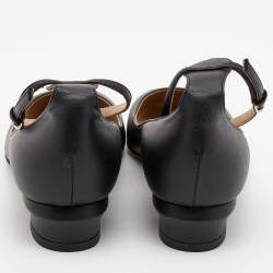 Pre Owned Valentino Black Leather Tango Ankke Cuff  Ballet Flats Size 37