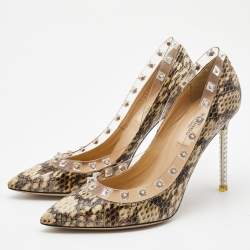 Pre Owned Valentino Beige/Brown Python and PVC  Leather Rockstud Pumps Size 36