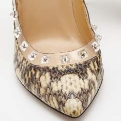 Pre Owned Valentino Beige/Brown Python and PVC  Leather Rockstud Pumps Size 36