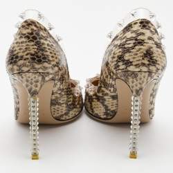 Pre Owned Valentino Beige/Brown Python and PVC  Leather Rockstud Pumps Size 36