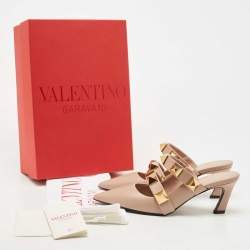 Pre Owned Valentino Dusty Pink Leather Roman Stud Pointed Toe Mules Size 36.5