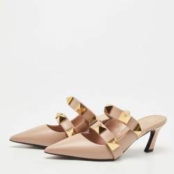 Pre Owned Valentino Dusty Pink Leather Roman Stud Pointed Toe Mules Size 36.5