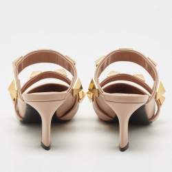 Pre Owned Valentino Dusty Pink Leather Roman Stud Pointed Toe Mules Size 36.5