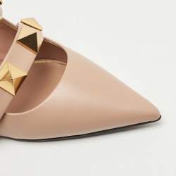 Pre Owned Valentino Dusty Pink Leather Roman Stud Pointed Toe Mules Size 36.5