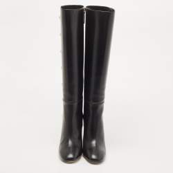 Pre Owned Valentino Black Leather Rockstud Knee Length Boots Size 39.5