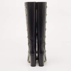 Pre Owned Valentino Black Leather Rockstud Knee Length Boots Size 39.5
