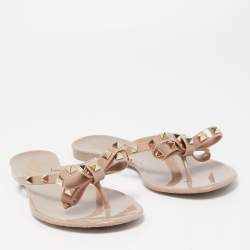 Pre Owned Valentino Beige Jelly Rockstud Bow Thong Sandals Size 40