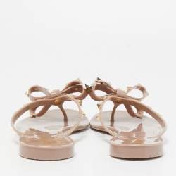Pre Owned Valentino Beige Jelly Rockstud Bow Thong Sandals Size 40