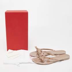 Pre Owned Valentino Beige Jelly Rockstud Bow Thong Sandals Size 40