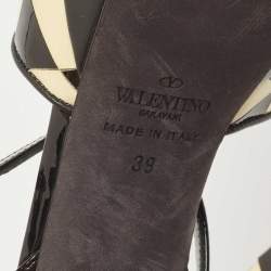 Pre Owned Valentino Black/Cream Patent Leather Platform Ankle Sandals Size 39