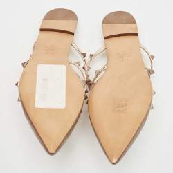 Pre Owned Valentino Metallic Leather Rockstud Strappy Flat Mules Size 37.5