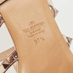 Pre Owned Valentino Metallic Leather Rockstud Strappy Flat Mules Size 37.5