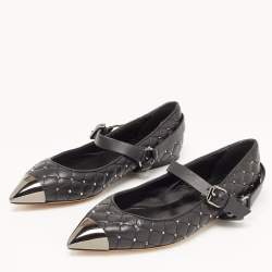 Pre Owned Valentino Black Leather Rockstud Ballet Flats Size 37.5