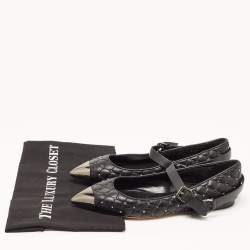 Pre Owned Valentino Black Leather Rockstud Ballet Flats Size 37.5