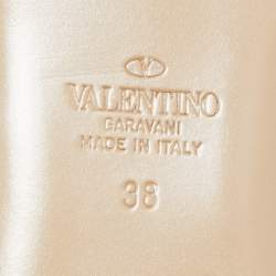 Pre Owned Valentino Green Leather Rockstud Ankle Strap Flats Size 38