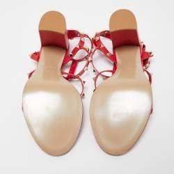 Valentino Red Leather Rockstud Ankle Strap Sandals Size 40