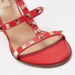 Valentino Red Leather Rockstud Ankle Strap Sandals Size 40