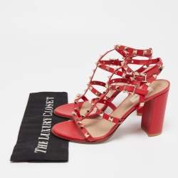 Valentino Red Leather Rockstud Ankle Strap Sandals Size 40