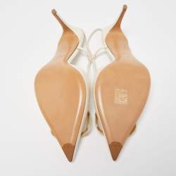 Pre Owned Valentino Cream Leather Escape VLogo Slingback Pumps Size 39