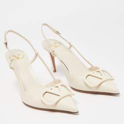 Pre Owned Valentino Cream Leather Escape VLogo Slingback Pumps Size 39