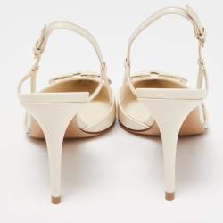 Pre Owned Valentino Cream Leather Escape VLogo Slingback Pumps Size 39