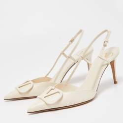 Pre Owned Valentino Cream Leather Escape VLogo Slingback Pumps Size 39