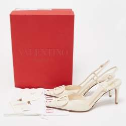 Pre Owned Valentino Cream Leather Escape VLogo Slingback Pumps Size 39