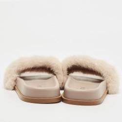 Valentino White Cream Fur Rockstud Flat Slides Size 40