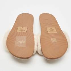 Valentino White Cream Fur Rockstud Flat Slides Size 40
